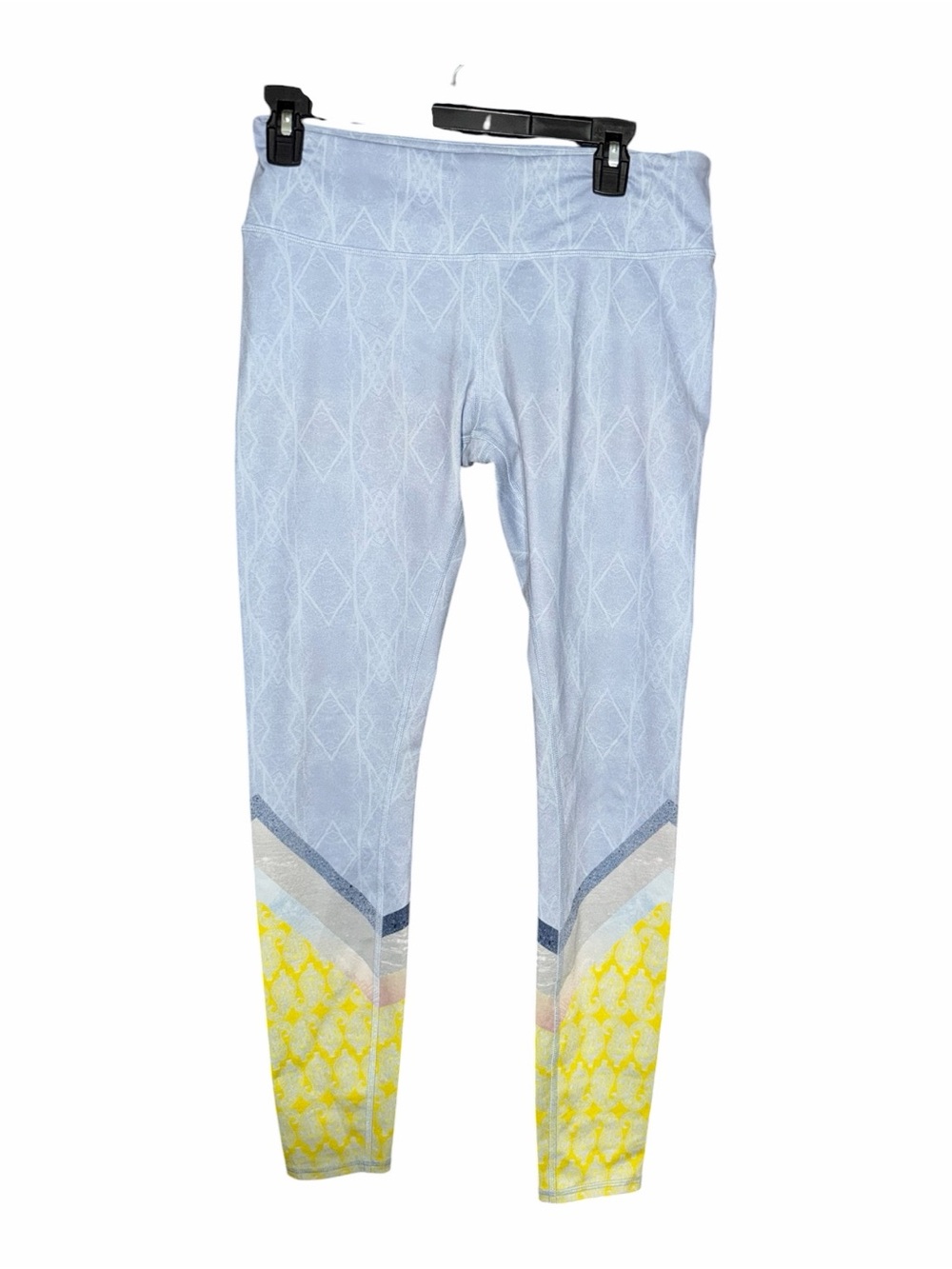 ALO Yoga Light Blue Leggings with Yellow and Navy Accents